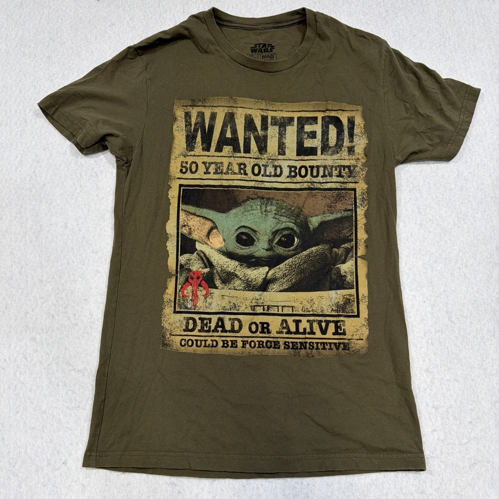 Star Wars Grogu Wantedshort Sleeve Tshirt Men's Small Olive Green Color Short